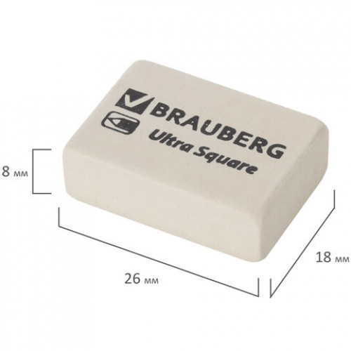 Ластик BRAUBERG Ultra Square, 26х18х8 мм, белый, натуральный каучук, 228707