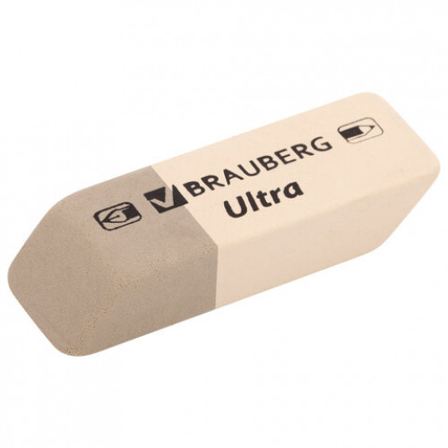 Ластики BRAUBERG Ultra 6 шт., размер ластика 41х14х8 мм, серо-белые, натуральный каучук, 229600