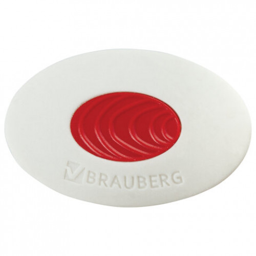 Ластик BRAUBERG Oval PRO, 40х26х8 мм, овальный, красный пластиковый держатель, 229560