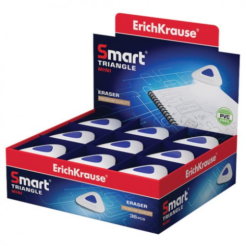 Ластик ERICH KRAUSE SmartWay Mini Triangle, 37х35х9 мм, белый, треугольный, пластиковый держатель, 45552