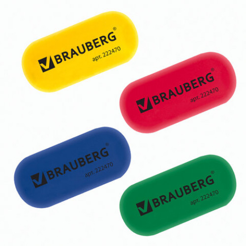 Ластик BRAUBERG, 55х23х10 мм, цвет ассорти, овальный, 222470