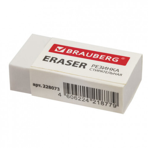 Ластик BRAUBERG Simple, 38х20х10 мм, белый, прямоугольный, картонный держатель, 228073