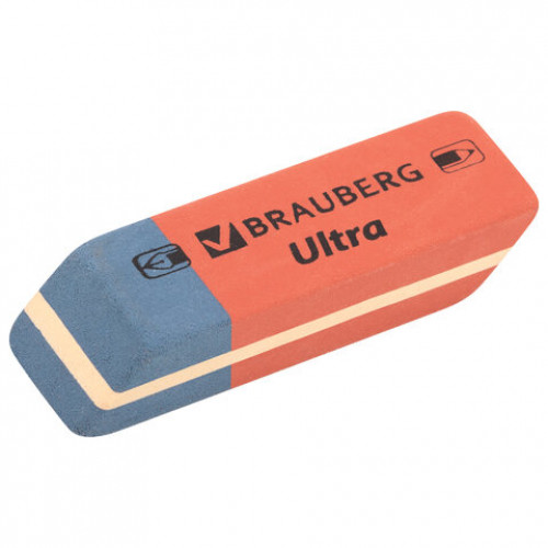 Ластики BRAUBERG Ultra 6 шт., размер ластика 41х14х8 мм, красно-синие, натуральный каучук, 229599.