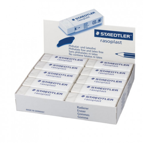 Ластик большой STAEDTLER (Германия) Rasoplast, 65x23x13 мм, белый, прямоугольный, картонный держатель, 526 B20