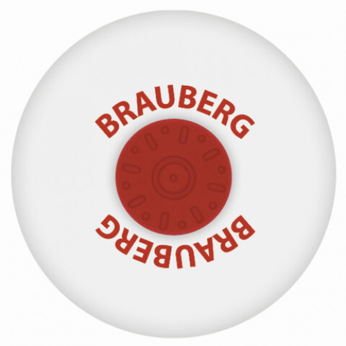 Ластик BRAUBERG Energy, 30х30х8 мм, белый, круглый, красный пластиковый держатель, 222472