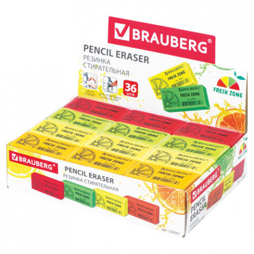 Ластик BRAUBERG Fresh Zone, 40х20х10 мм, цвет ассорти, прямоугольный, 228061