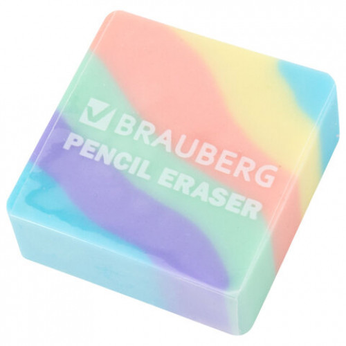Ластик BRAUBERG PASTEL, 34х34х14 мм, квадратный, эко-пвх, цвет ластика ассорти, 273210