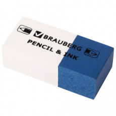 Ластик BRAUBERG PENCIL & INK, 39х18х12 мм, для ручки и карандаша, бело-синий, 229578