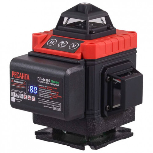 Уровень лазерный, 4 луча, самовыравнивание ± 4 град, РЕСАНТА ПЛ-4Х360 Green, 61/10/544