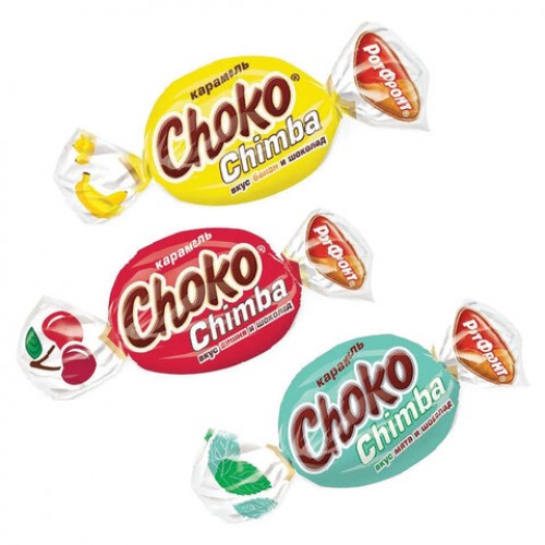 Карамель леденцовая РОТ ФРОНТ Choko Chimba ассорти (вишня, банан, мята), 5 кг, гофрокороб, РФ22007