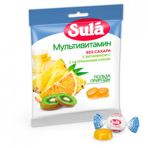Карамель леденцовая SULA (Зула) Мультивитамин, без сахара с витамином С, 60 г, 86589