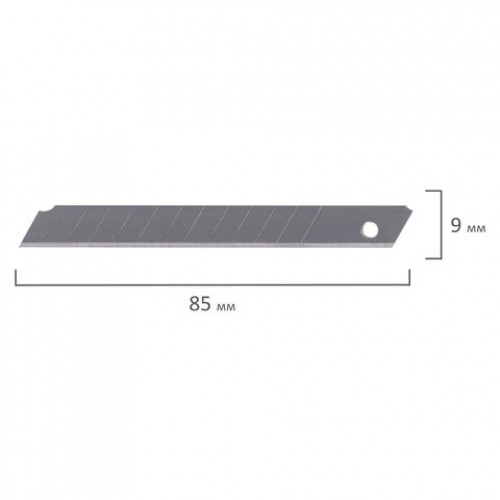 Лезвия для ножей 9 мм КОМПЛЕКТ 10 ШТ., толщина лезвия 0,38 мм, в пластиковом пенале, STAFF Basic, 235465