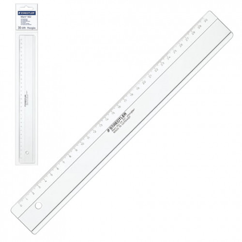 Линейка пластиковая 30 см, STAEDTLER (Германия) Mars, оргстекло PLEXIGLAS, прозрачная, 562 04-30F02