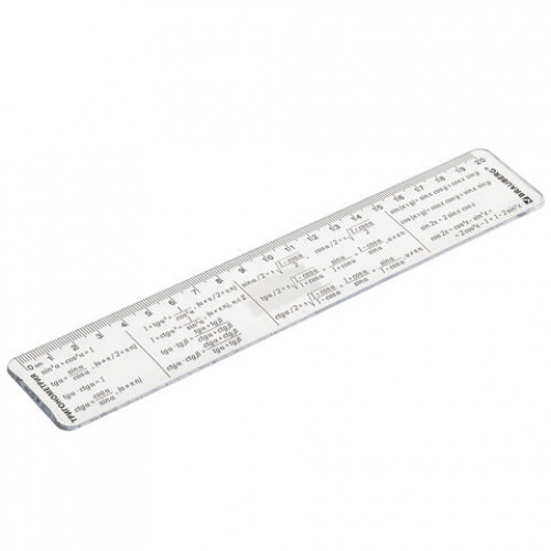 Линейка пластиковая 20 см BRAUBERG, справочная, тригонометрия, 210898