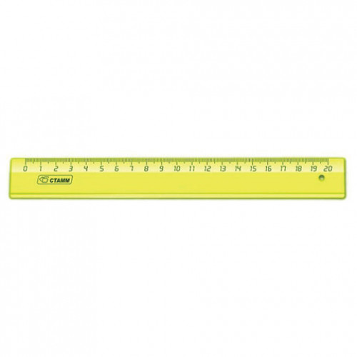 Линейка пластиковая, 20 см, СТАММ Neon, непрозрачная, неоновая, ассорти, ЛН11