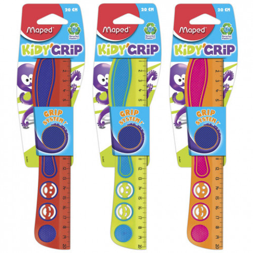 Линейка MAPED (Франция) Kidy'Grip, 20 см, пластиковая с резиновыми вставками, нескользящая, с трафаретами, 278710