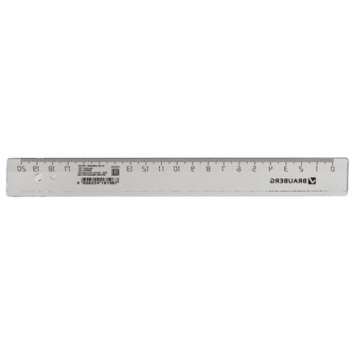 Линейка пластиковая 20 см, BRAUBERG, прозрачная, бесцветная, 210606
