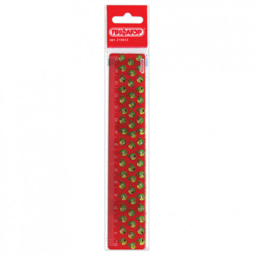 Линейка пластиковая 15 см, ПИФАГОР Веселые яблоки, цветная печать, с волнистым краем, подвес, 210633