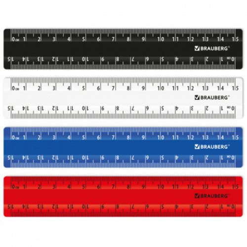Линейки пластиковые 15 см классические BRAUBERG, НАБОР 4 штуки, непрозрачные, пенал, 210883