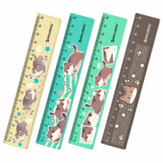 Линейка пластиковая 15 см BRAUBERG CUTE CATS, с принтом, ассорти, 210865