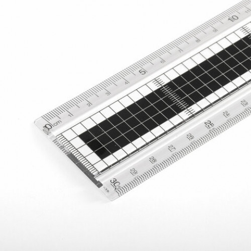 Линейка пластик 30 см BRAUBERG EXTRA, прочная, прозрачная, черно-белая печать, европодвес, 210744
