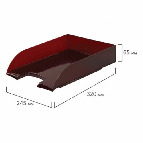 Лоток горизонтальный для бумаг BRAUBERG Office style, 320х245х65 мм, тонированный красный, 237291