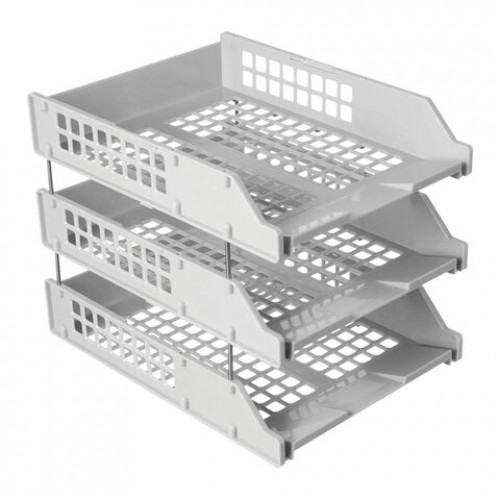 Лотки горизонтальные для бумаг, КОМПЛЕКТ 3 шт., 334х255х271 мм, серый, BRAUBERG GRAND OFFICE, 238110, ЛТ111
