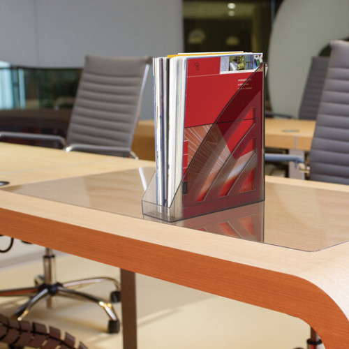 Лоток вертикальный для бумаг BRAUBERG Office style, 245х90х285 мм, тонированный серый, 237281