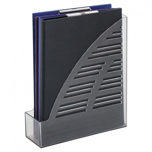 Лоток вертикальный для бумаг BRAUBERG Standard, 245х70х295 мм, тонированный серый, 237222