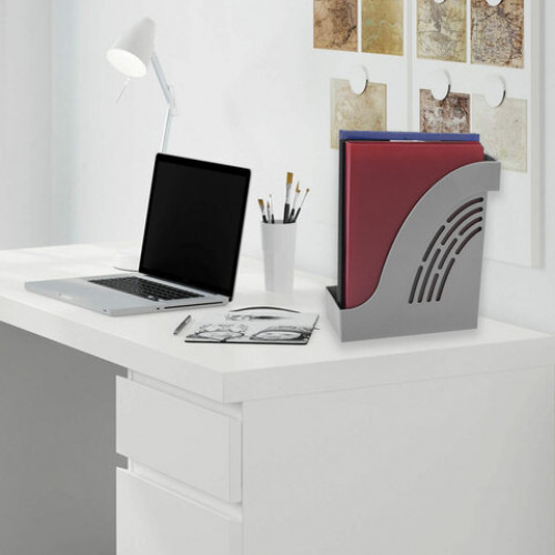 Лоток вертикальный для бумаг BRAUBERG Office, 255х95х290 мм, серый, 237229