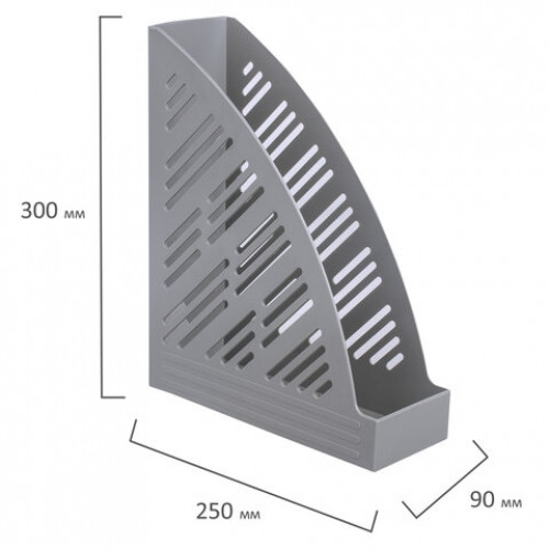 Лоток вертикальный для бумаг BRAUBERG Standard+, 250х90х300 мм, серый, 237225