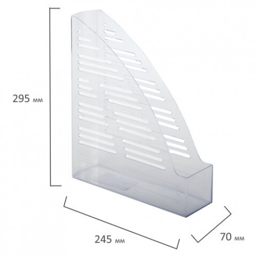 Лоток вертикальный для бумаг BRAUBERG Standard, 245х70х295 мм, прозрачный, 237223