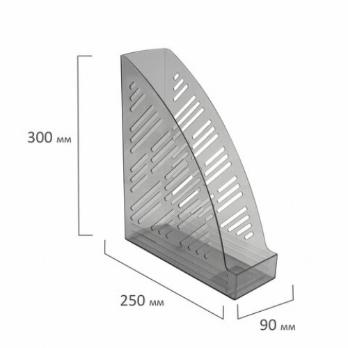 Лоток вертикальный для бумаг BRAUBERG Standard+, 250х90х300 мм, тонированный серый, 237226