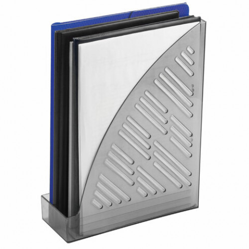 Лоток вертикальный для бумаг BRAUBERG Standard+, 250х90х300 мм, тонированный серый, 237226