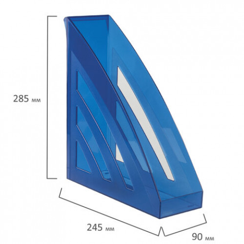 Лоток вертикальный для бумаг BRAUBERG Office style, 245х90х285 мм, тонированный синий, 237282