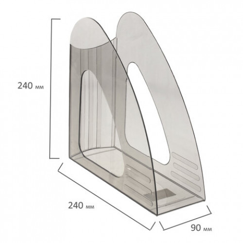 Лоток вертикальный для бумаг BRAUBERG Delta, 240х90х240 мм, тонированный серый, 237241