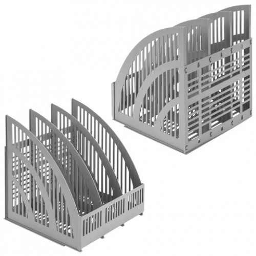 Лоток вертикальный для бумаг BRAUBERG Energy, 250 мм, 3 отделения, сетчатый, сборный, серый, 237018