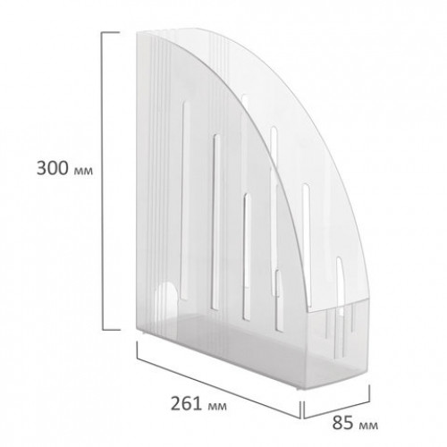 Лоток вертикальный для бумаг BRAUBERG Energy (261х85х300 мм), эргономичная форма,прозрачный, 231555