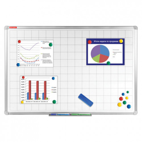 Доска магнитно-маркерная В КЛЕТКУ 60х90 см, алюминиевая рамка, ГАРАНТИЯ 10 ЛЕТ, РОССИЯ, BRAUBERG, 236862