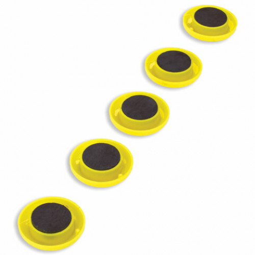 Магниты СРЕДНЕГО ДИАМЕТРА, 30 мм, НАБОР 5 штук, с рисунком СМАЙЛИК, жёлтые, в блистере, STAFF Basic, 237483
