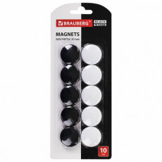Магниты BRAUBERG BLACK&WHITE УСИЛЕННЫЕ 30 мм, НАБОР 10 шт., черные/белые, 237468