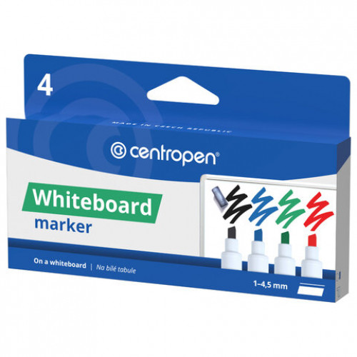 Маркеры стираемые для белой доски НАБОР 4 ЦВЕТА CENTROPEN Dry-Wipe, 8569/4, 1-4,5мм, ш/к 17519, 585690401