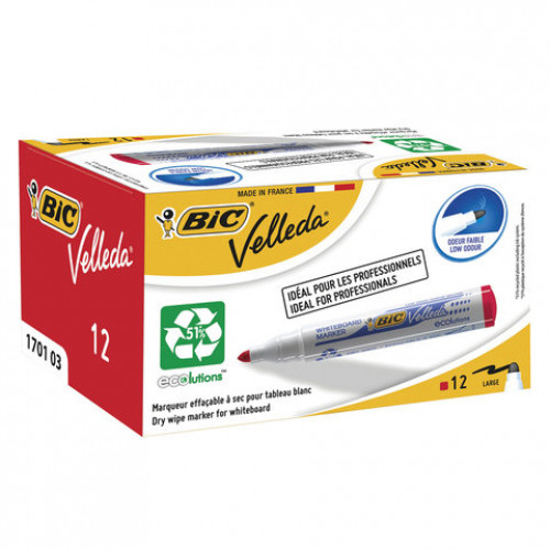 Маркер стираемый для белой доски КРАСНЫЙ, BIC Velleda, 1,4-5 мм, эргономичный корпус, 904939