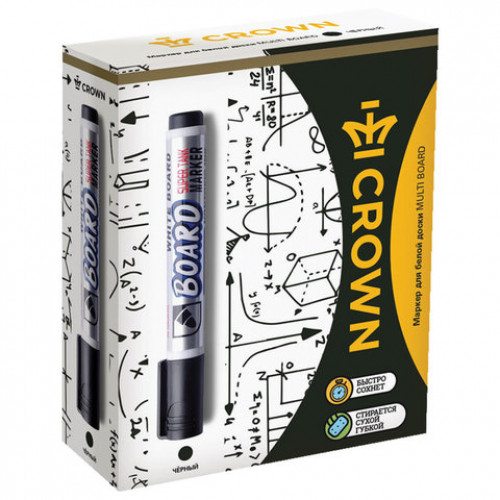 Маркер стираемый для белой доски ЧЕРНЫЙ, CROWN Multi Board, 3 мм, с клипом, CBM-1000