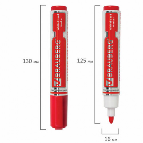 Маркер стираемый для белой доски КРАСНЫЙ, BRAUBERG Neo, 5 мм, с клипом, 150489