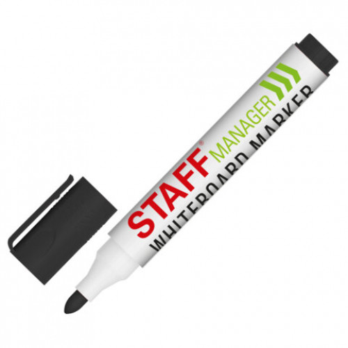 Маркер стираемый для белой доски ЧЕРНЫЙ, STAFF MANAGER WBM-300, 3 мм, с клипом, 152636