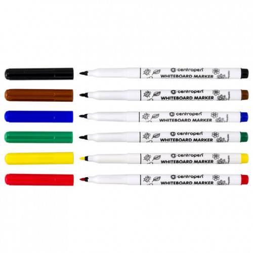 Маркеры стираемые для белой доски НАБОР 6 шт., 6 ЦВЕТОВ, CENTROPEN Dry-Wipe, 1-2 мм, 2507/6, 525070601