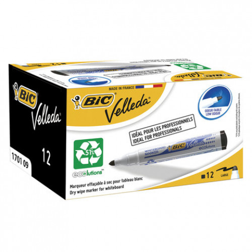 Маркер стираемый для белой доски ЧЕРНЫЙ, BIC Velleda, 1,4-5 мм, эргономичный корпус, 904937