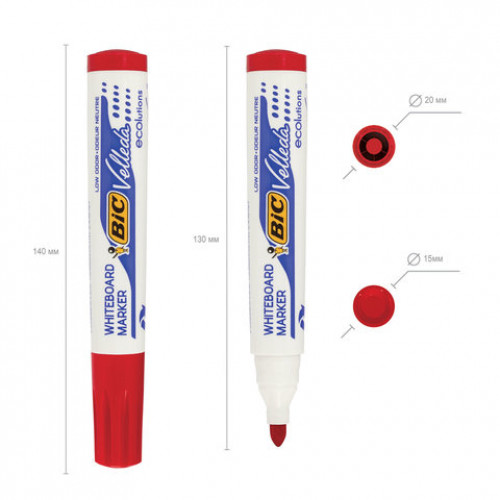 Маркер стираемый для белой доски КРАСНЫЙ, BIC Velleda, 1,4-5 мм, эргономичный корпус, 904939