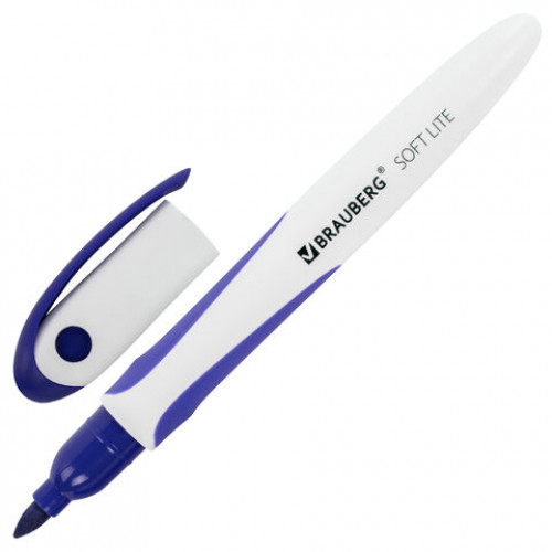 Маркер стираемый для белой доски СИНИЙ, BRAUBERG SOFT LITE, 3 мм, резиновая вставка, 152105